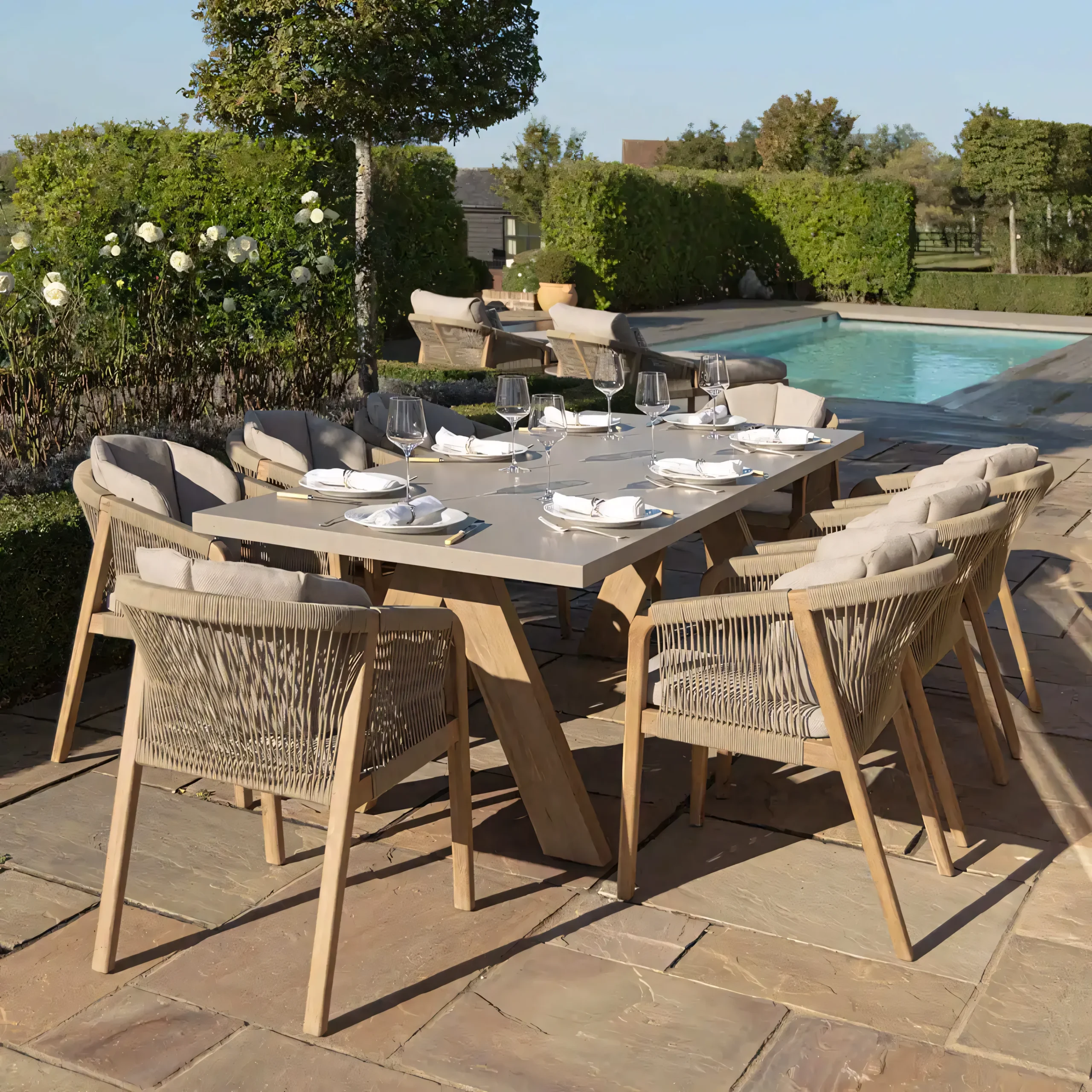 Handcrafted Rope Woven Teak Garden Dining Furniture for Villa & Hospitality - Image 2