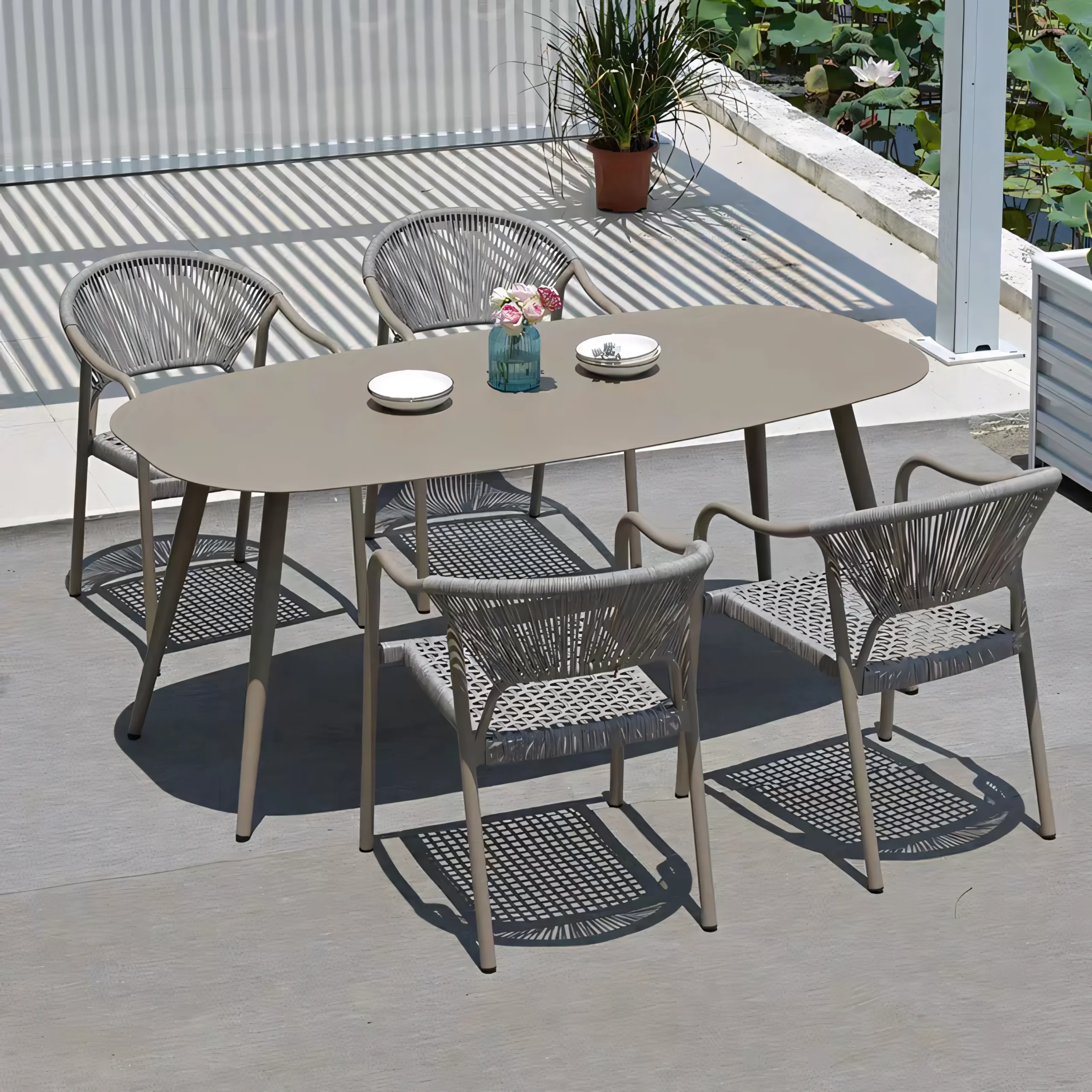 Premium Rope Woven Outdoor Dining Set with Aluminum Frame - Image 3