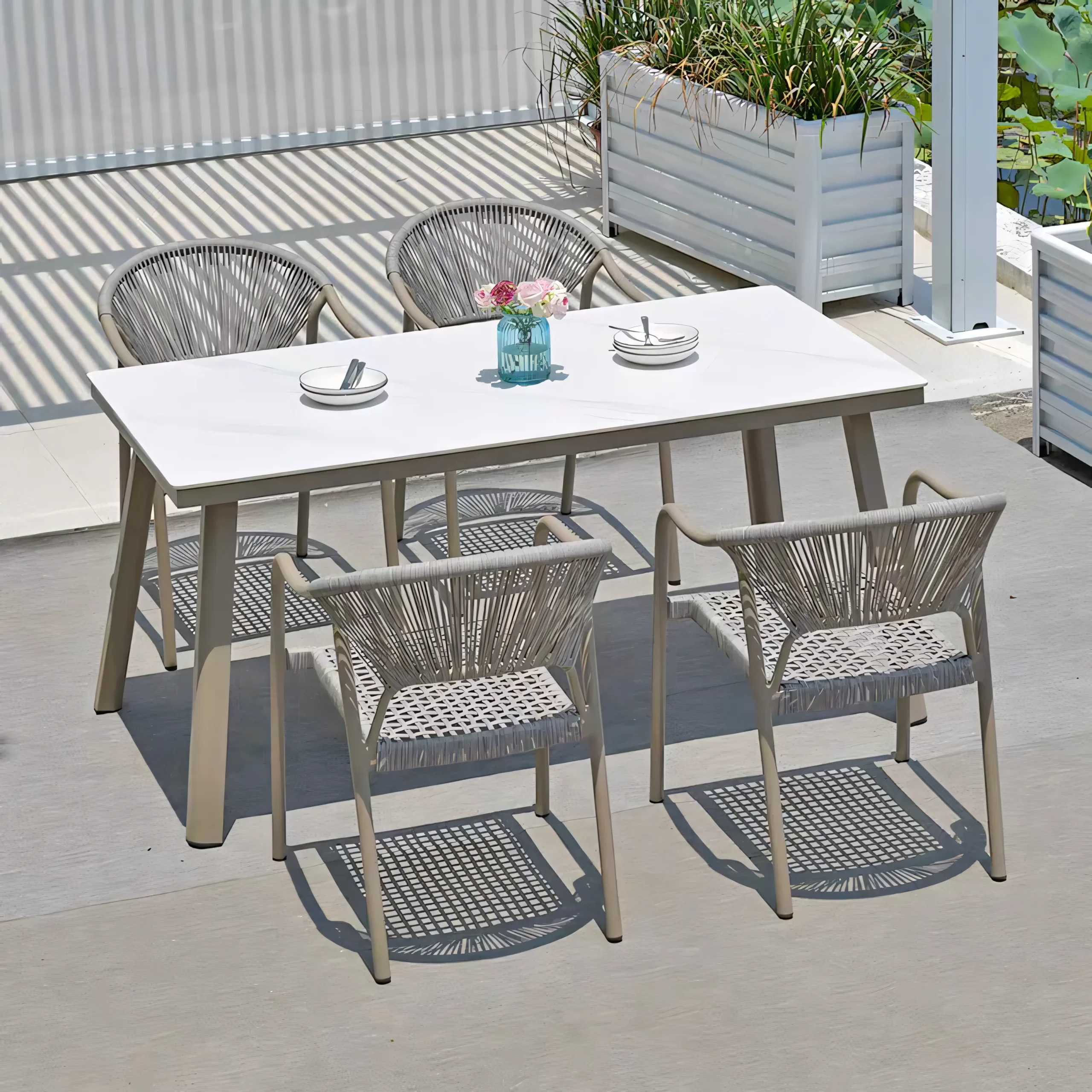 Premium Rope Woven Outdoor Dining Set with Aluminum Frame - Image 2