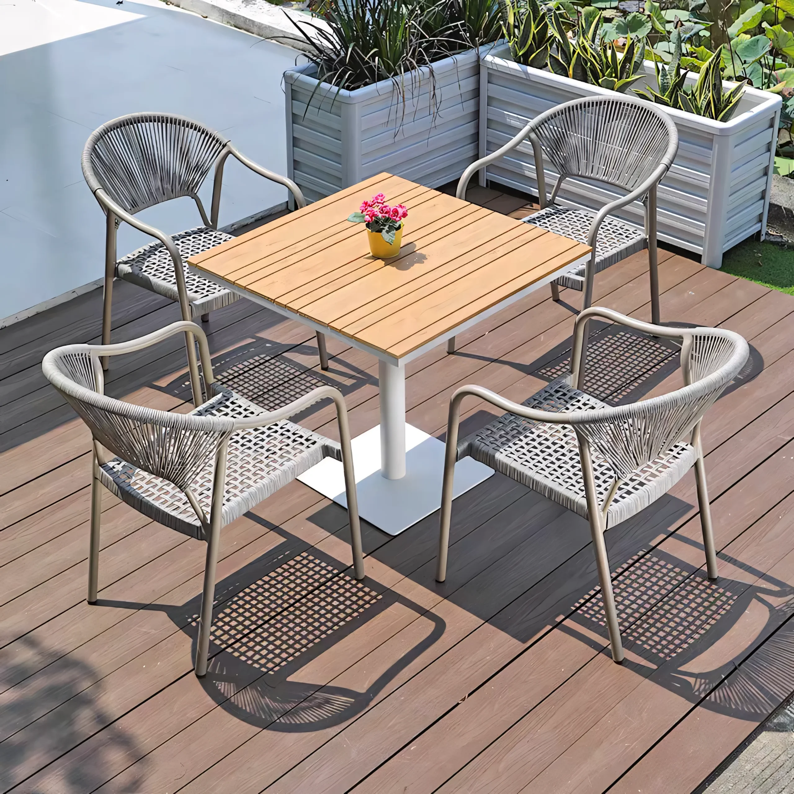 Premium Rope Woven Outdoor Dining Set with Aluminum Frame - Image 4