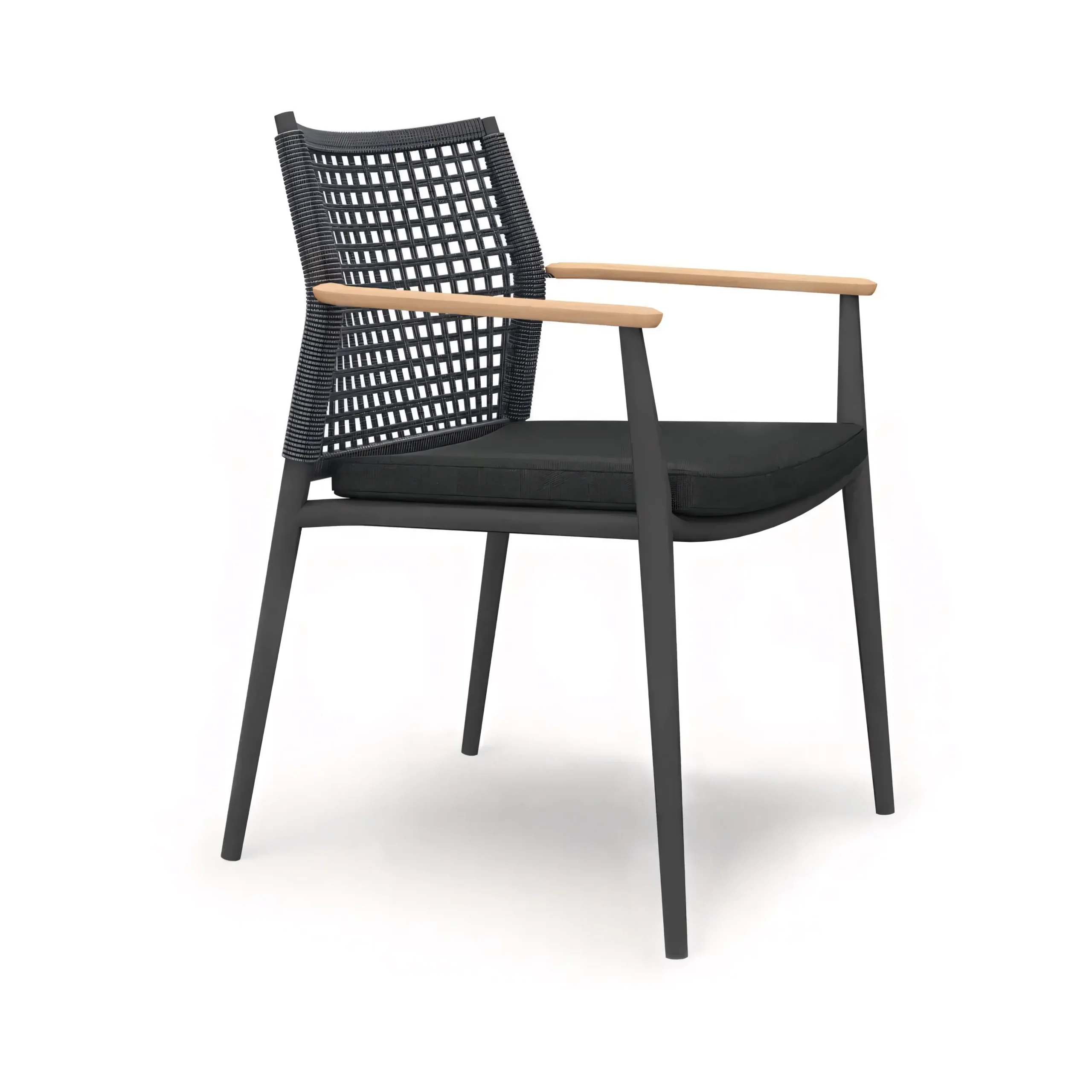 Modern Open-Grid Weave Garden Dining Chair with Teak Accents (Weather-Resistant) - Image 3