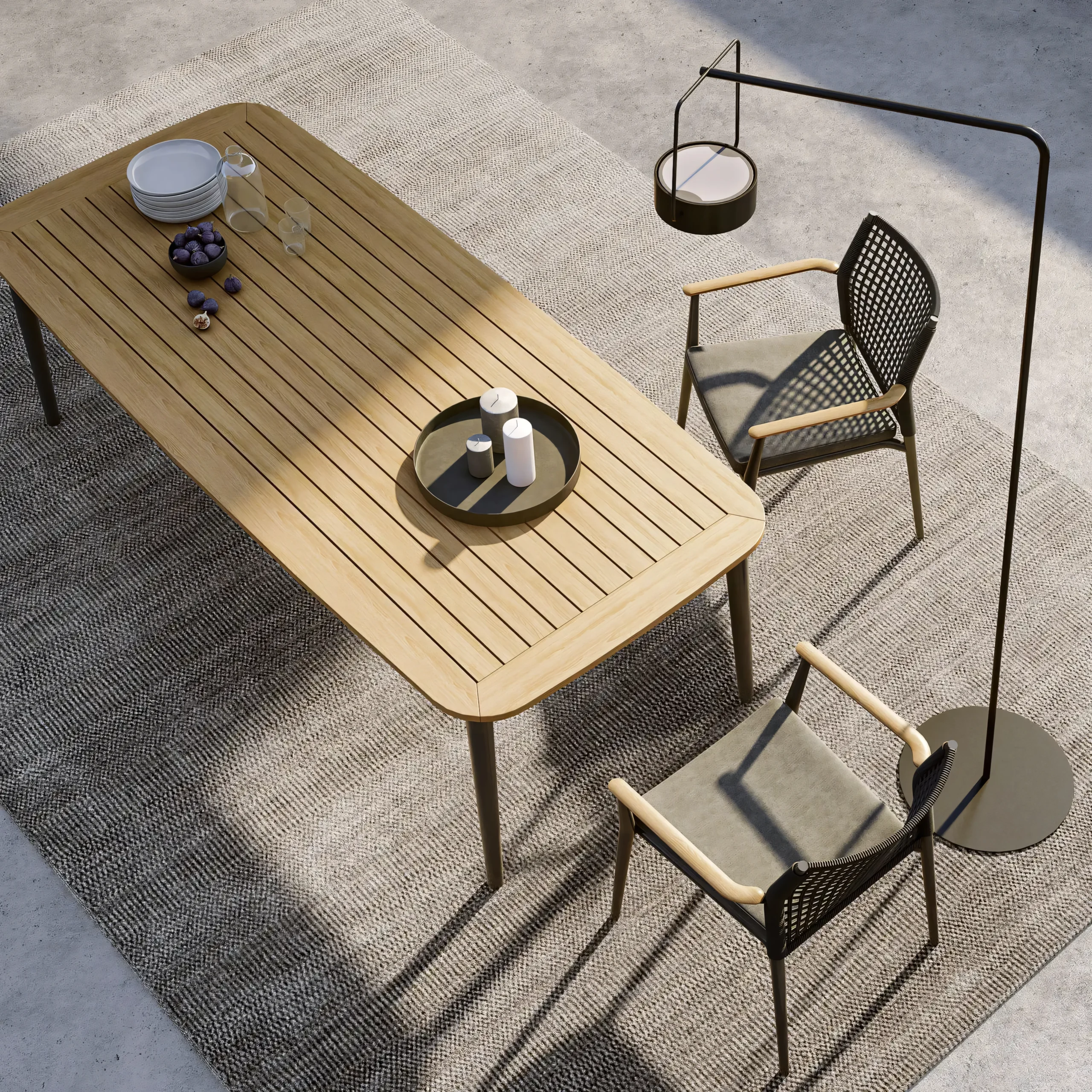 Modern Open-Grid Weave Garden Dining Chair with Teak Accents (Weather-Resistant)