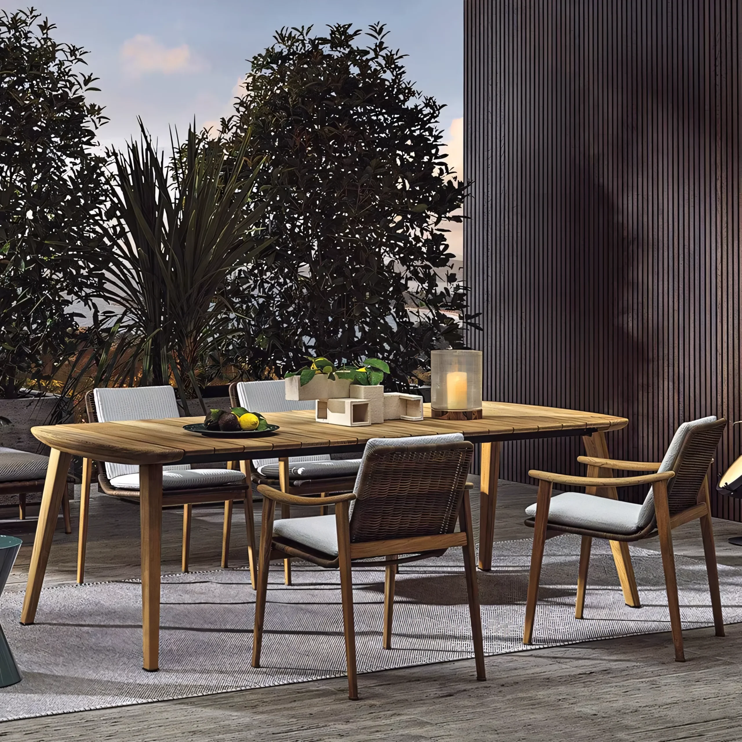 Outdoor Teak Wood Dining Chair with Woven Rope-Style Rattan Back | Waterproof Cushion & Quick Dry Foam - Image 6