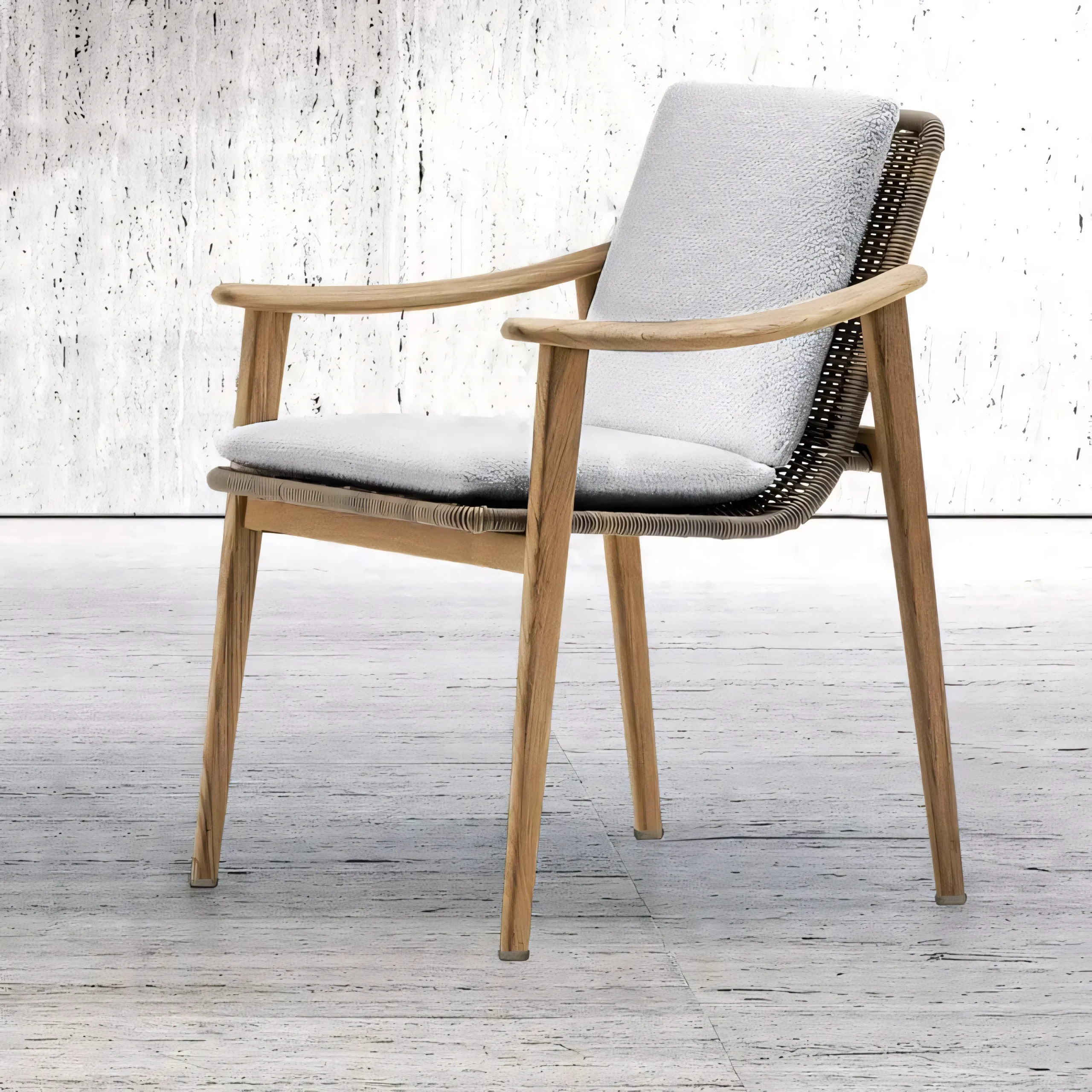 Outdoor Teak Wood Dining Chair with Woven Rope-Style Rattan Back | Waterproof Cushion & Quick Dry Foam - Image 4