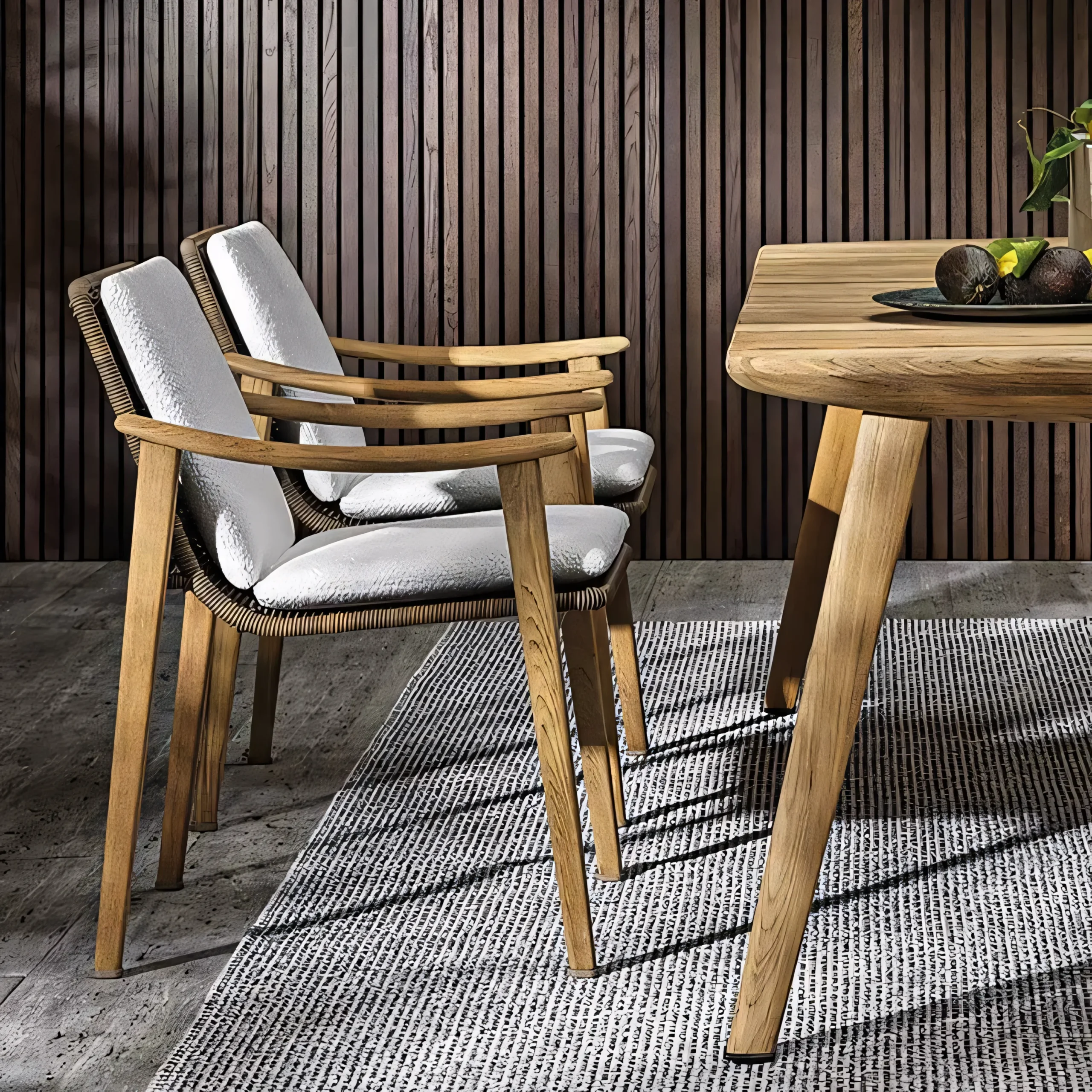 Outdoor Teak Wood Dining Chair with Woven Rope-Style Rattan Back | Waterproof Cushion & Quick Dry Foam - Image 3