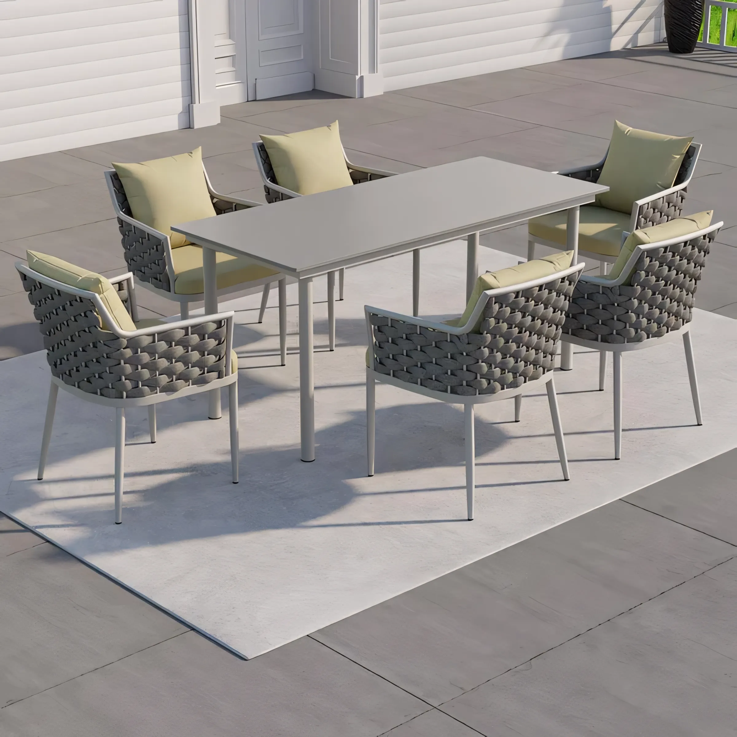 Modern Outdoor Rope Dining Set with Sintered Stone Table - Weather-Resistant Braided Chairs - Image 6