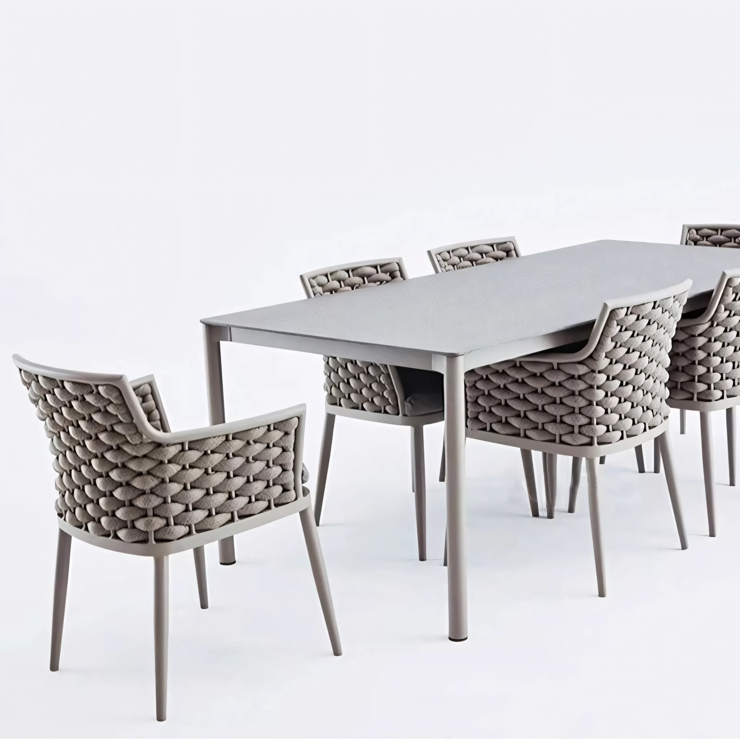 Modern Outdoor Rope Dining Set with Sintered Stone Table - Weather-Resistant Braided Chairs - Image 3