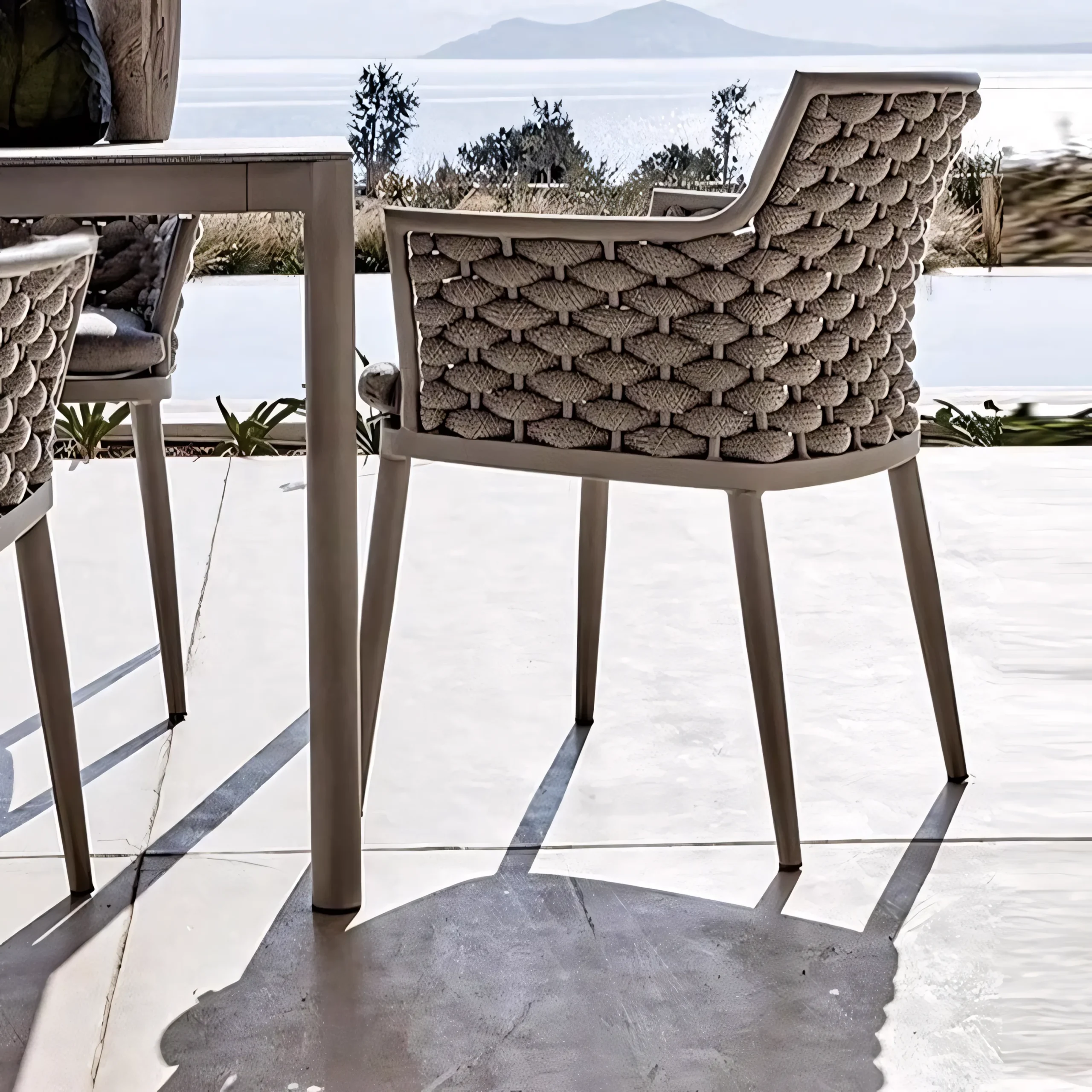 Modern Outdoor Rope Dining Set with Sintered Stone Table - Weather-Resistant Braided Chairs - Image 2