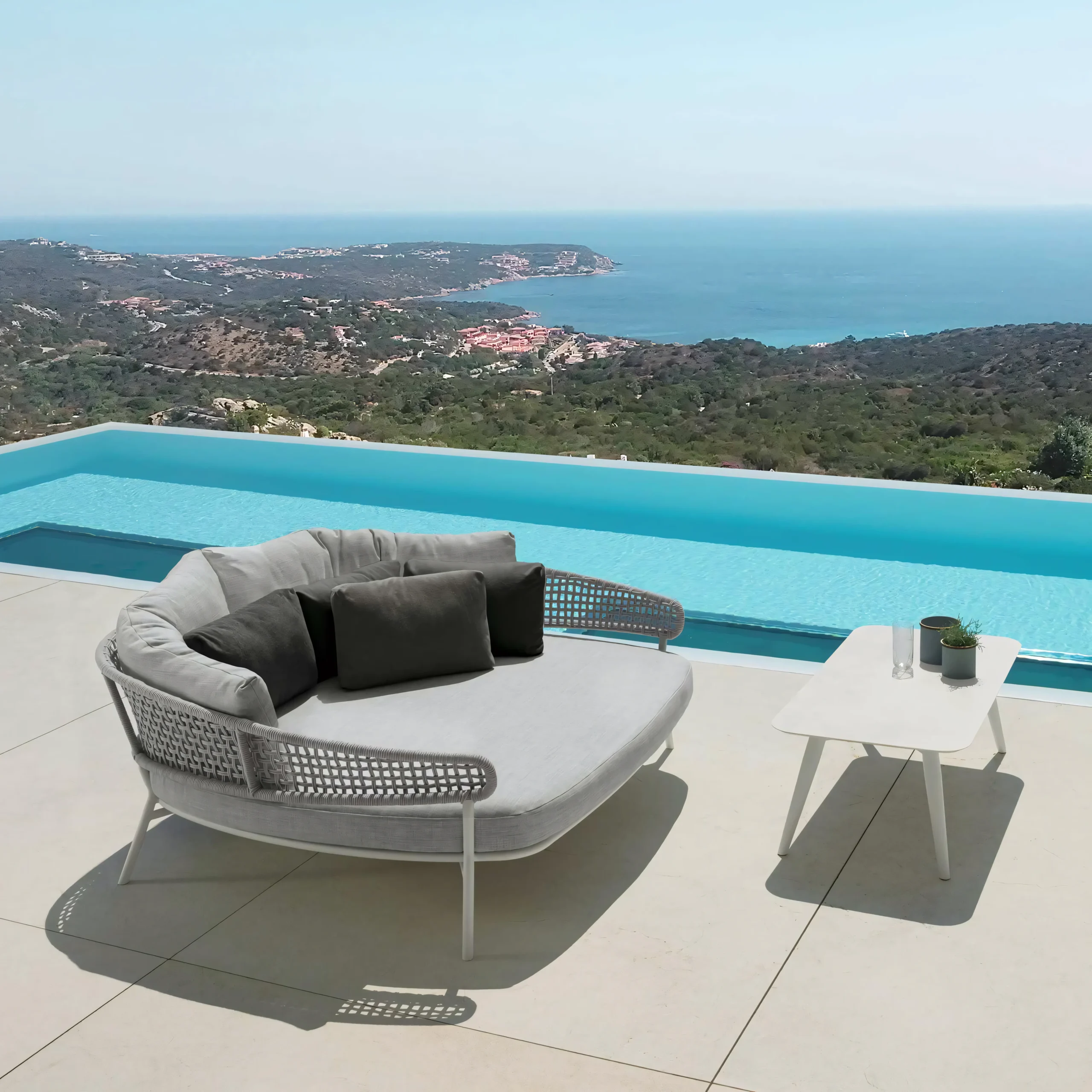 Luxury Curved Woven Patio Sunbed - Contemporary All-Weather Lounge for Villa & Resort - Image 3