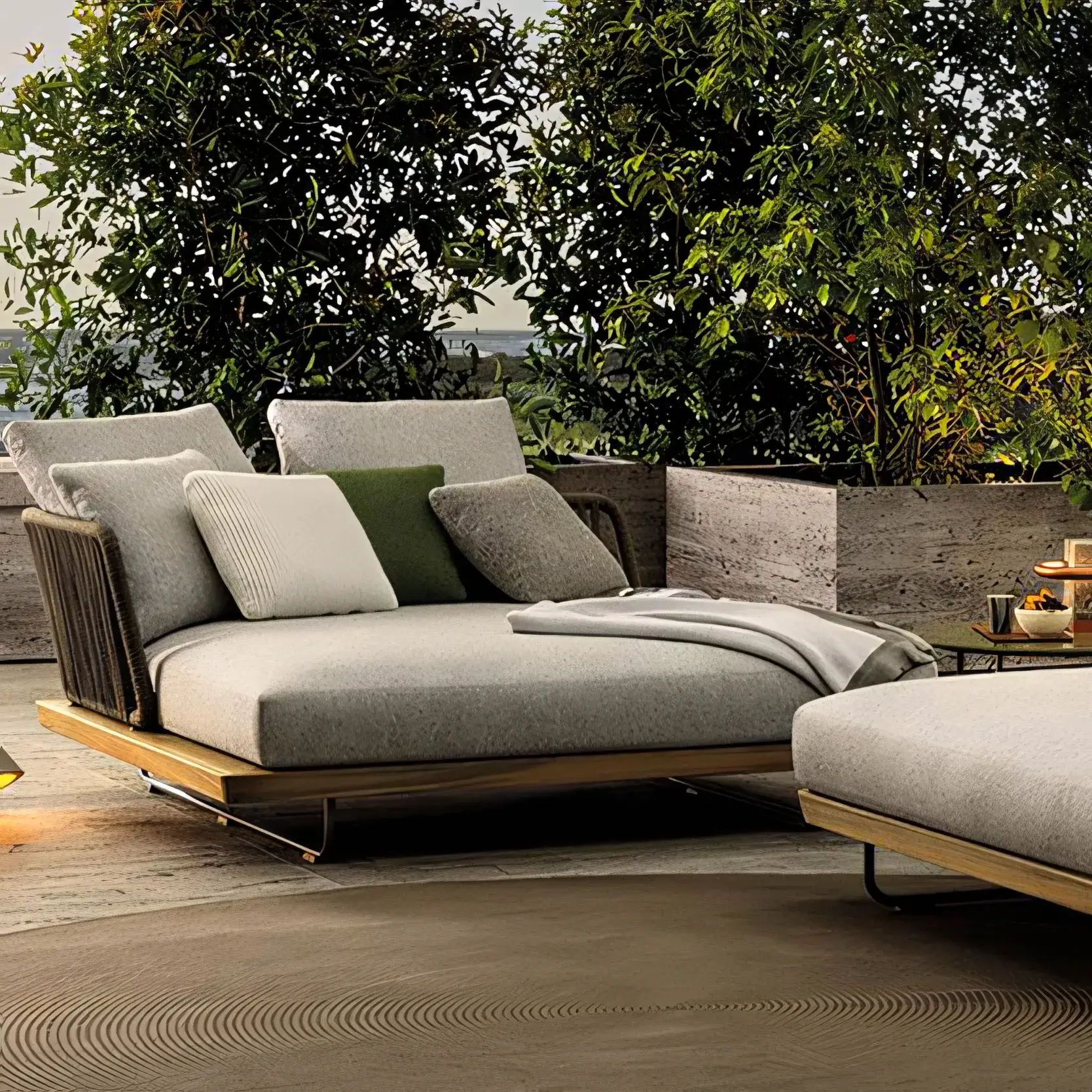 Luxury Teak Outdoor Daybed Double Sun Lounger with Weather-Resistant Rope Weave - Image 2