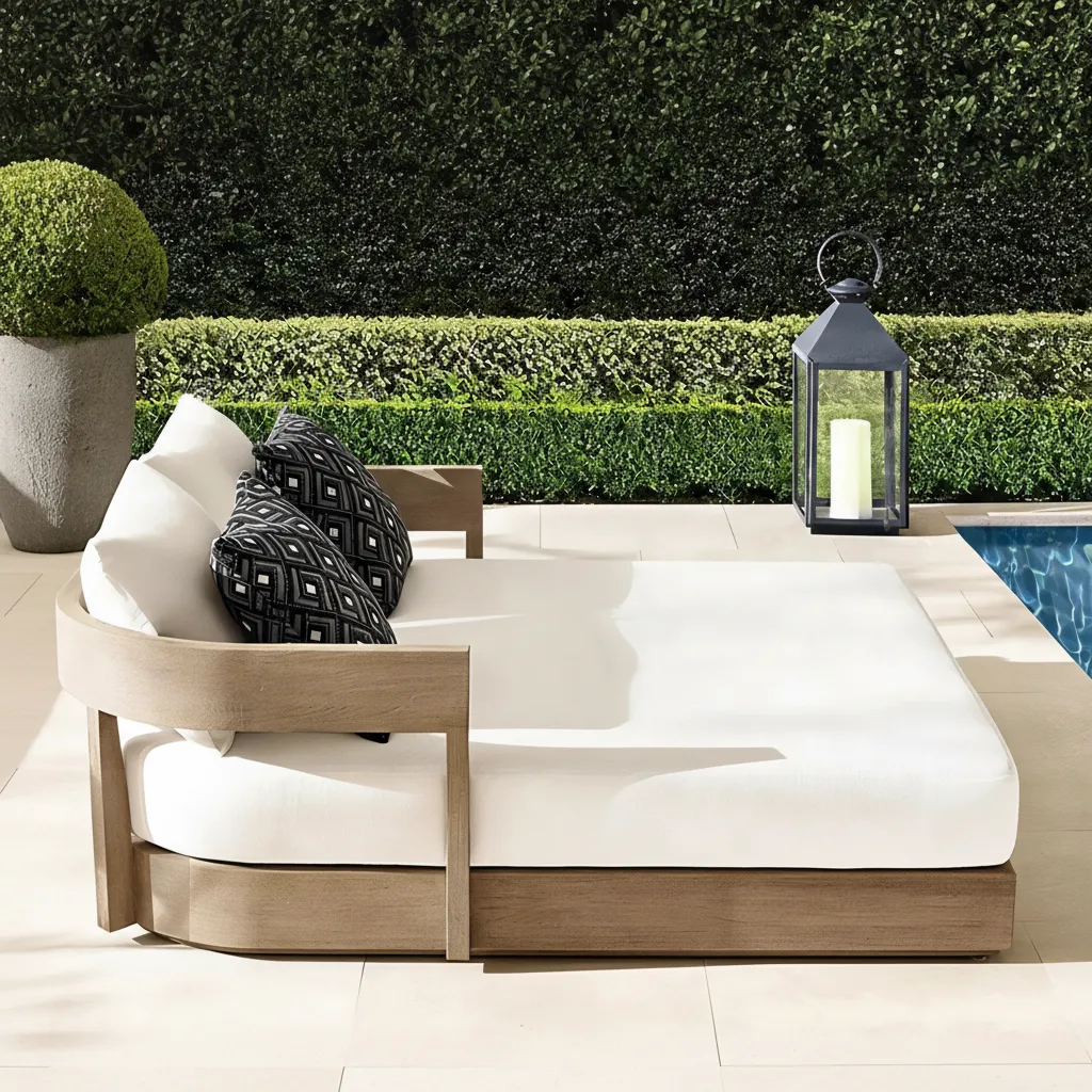 Luxury Modern Teak Garden Daybed | Minimalist Low-Profile Double Lounger - Image 2