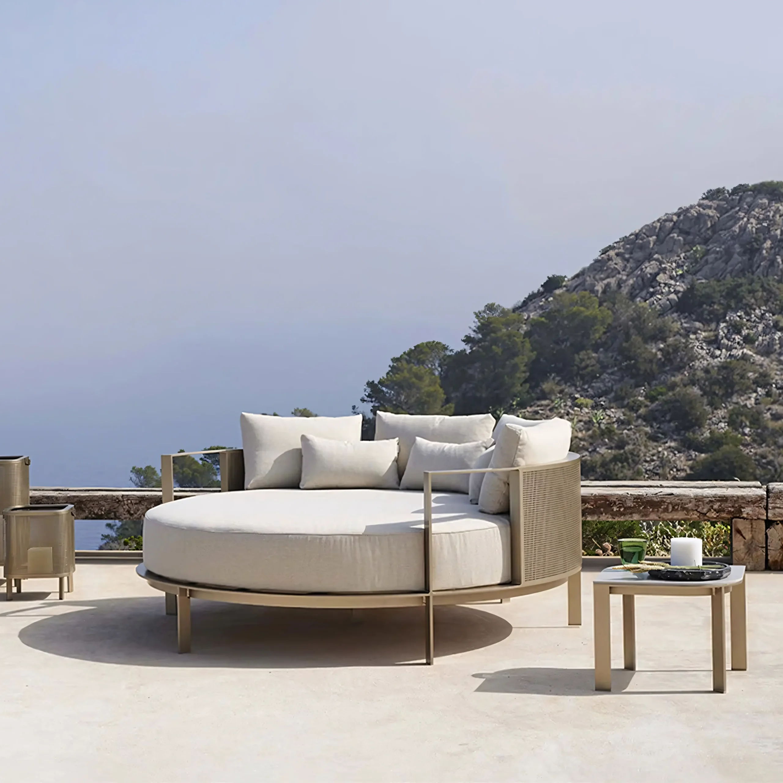 Architectural Series: Modern Round Outdoor Sunbed with Powder-Coated Aluminum Frame & Quick-Dry Cushions - Image 2