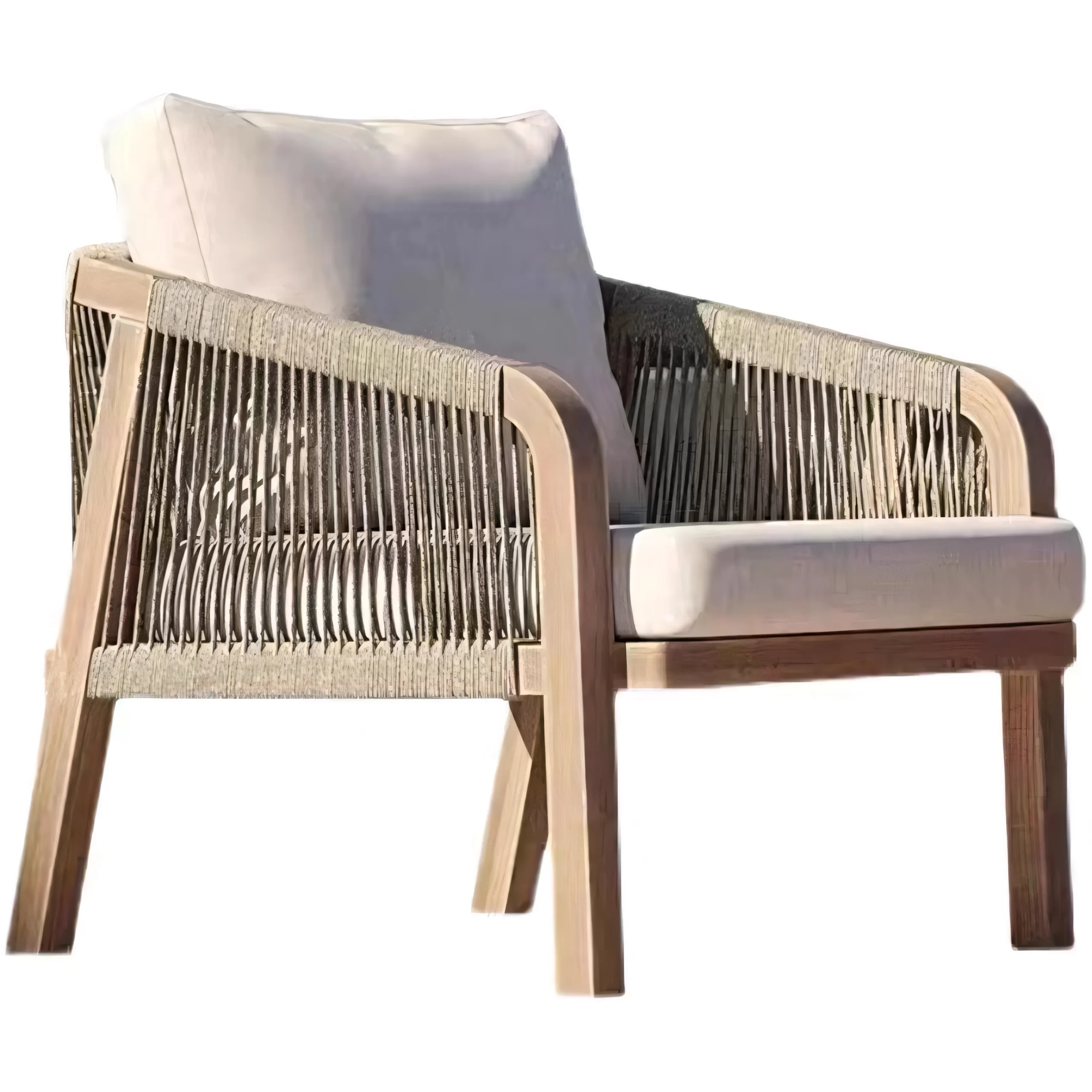 Modern Solid Teak Wood Outdoor Lounge Set with Olefin Rope Weaving - Image 2