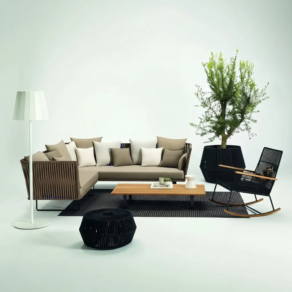 Modern Italian Style Vertical Rope Outdoor Sectional Sofa Set - Minimalist Aluminum Estate Collection - Image 5