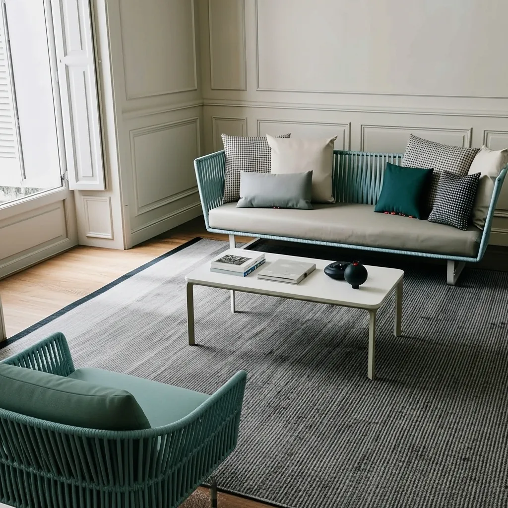 Modern Italian Style Vertical Rope Outdoor Sectional Sofa Set - Minimalist Aluminum Estate Collection - Image 4