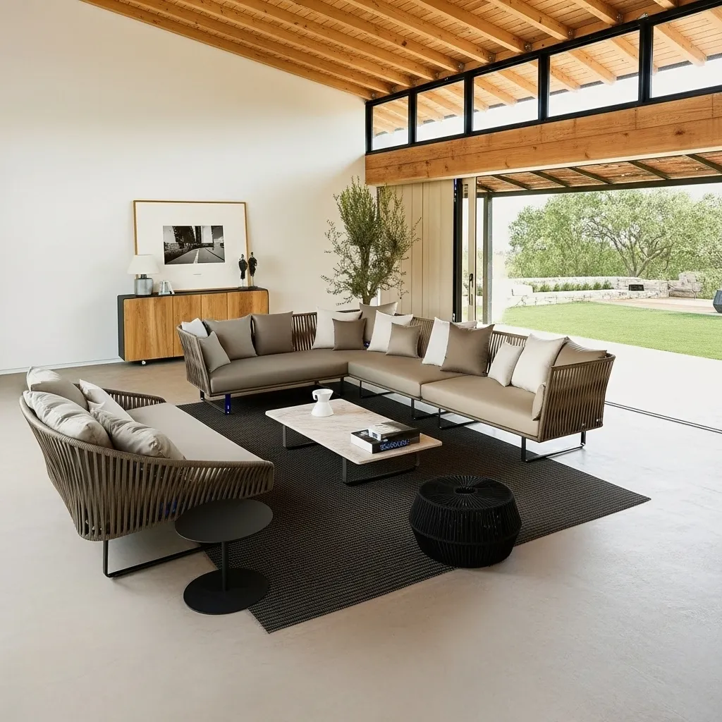 Modern Italian Style Vertical Rope Outdoor Sectional Sofa Set - Minimalist Aluminum Estate Collection - Image 3