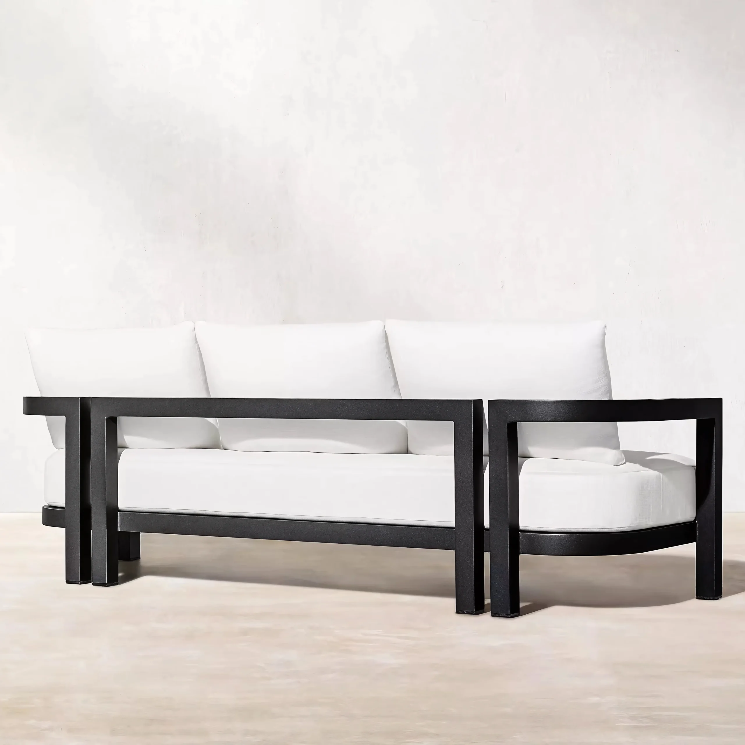 Minimalist Linear Outdoor Living Group – Matte Black Aluminum Frame with Deep Seating - Image 5