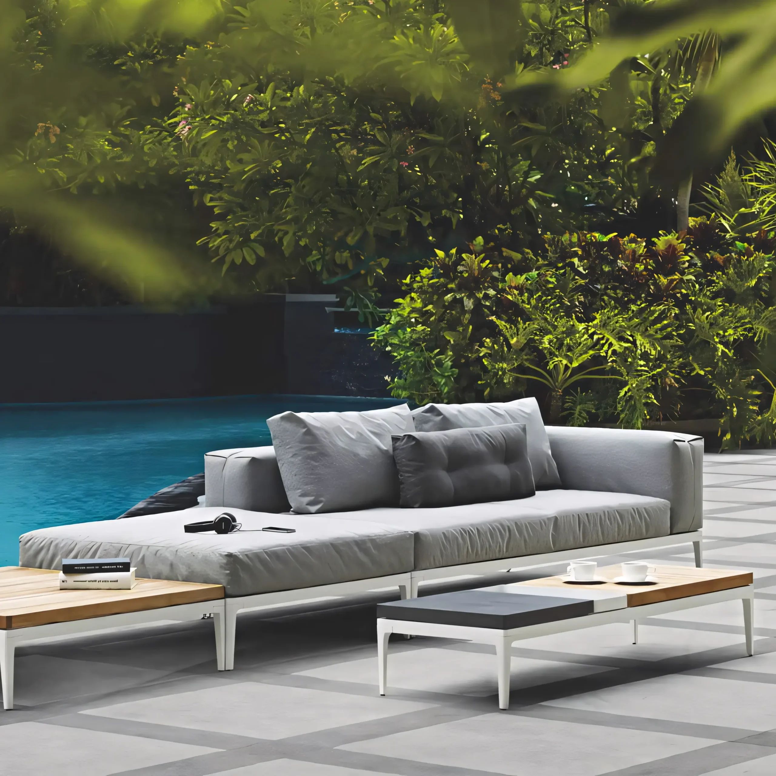 Luxury Low-Profile Garden Lounge Set with Built-in Teak Side Tables - Image 4