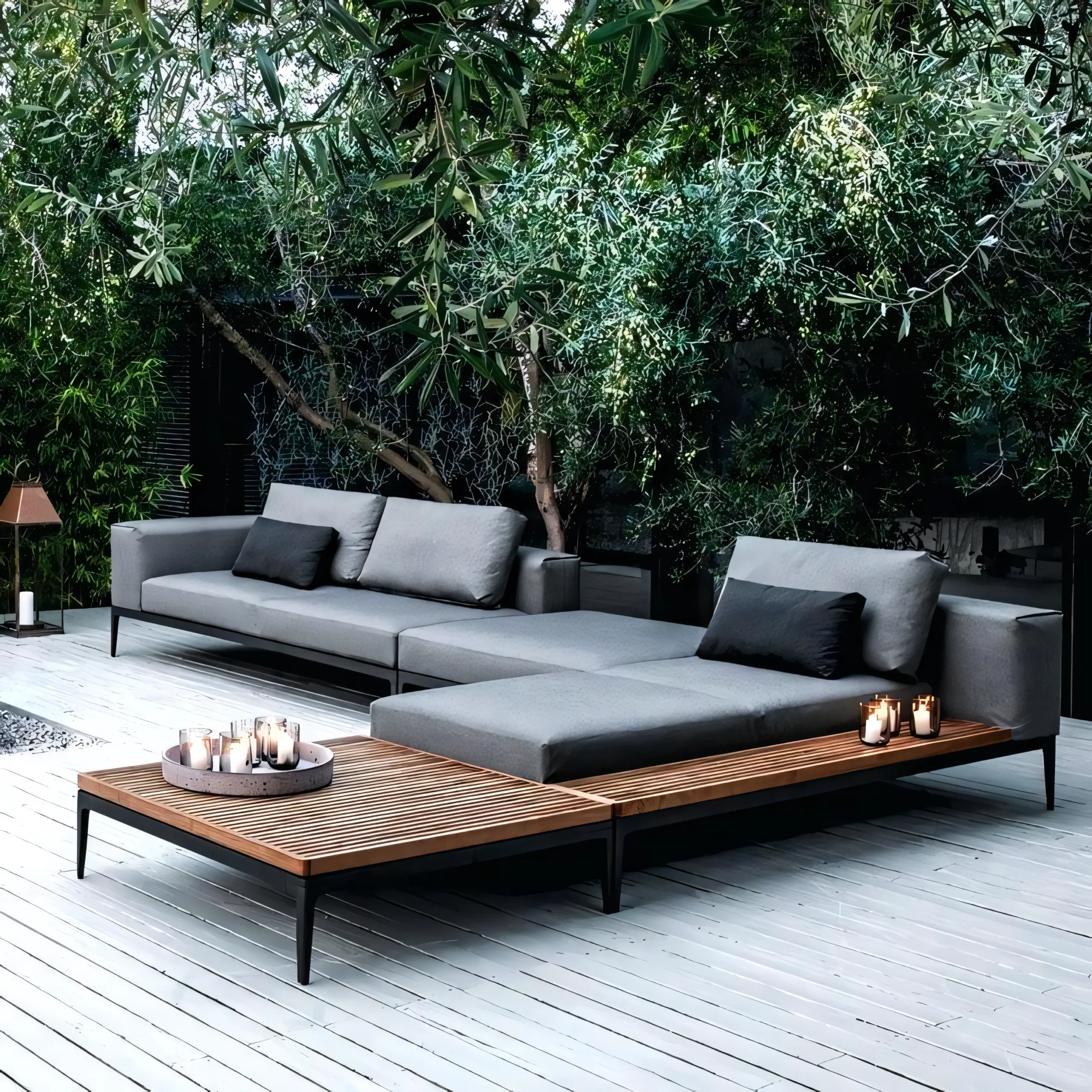 Luxury Low-Profile Garden Lounge Set with Built-in Teak Side Tables - Image 2