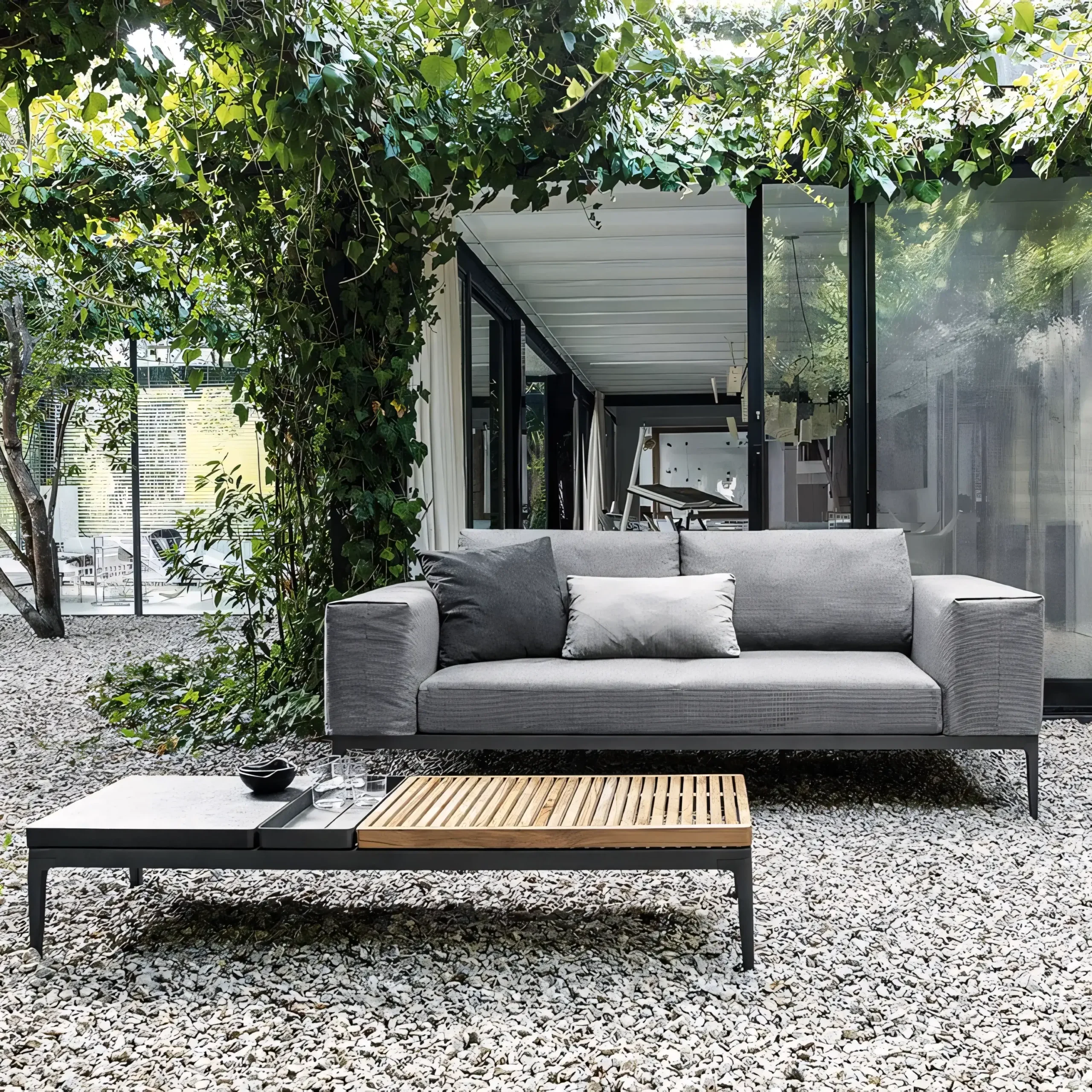 Luxury Low-Profile Garden Lounge Set with Built-in Teak Side Tables - Image 3
