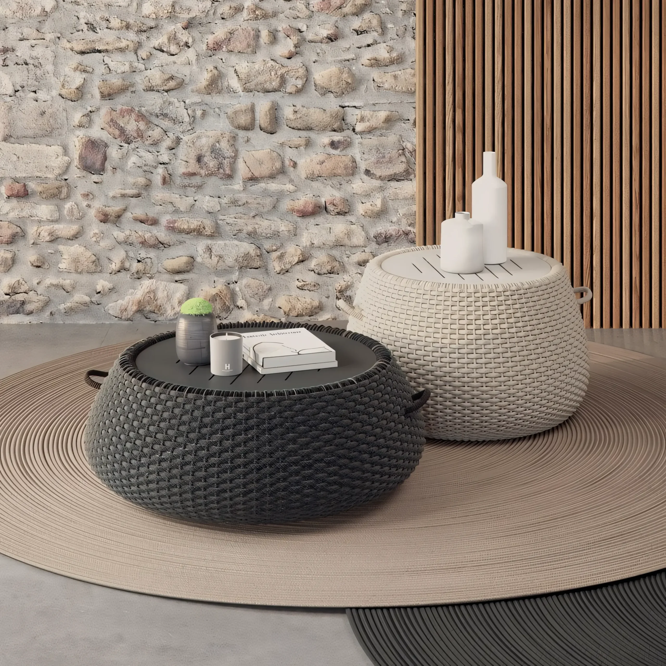 Luxury Curved Rope Woven Outdoor Sofa Set with Teak Base - Image 2