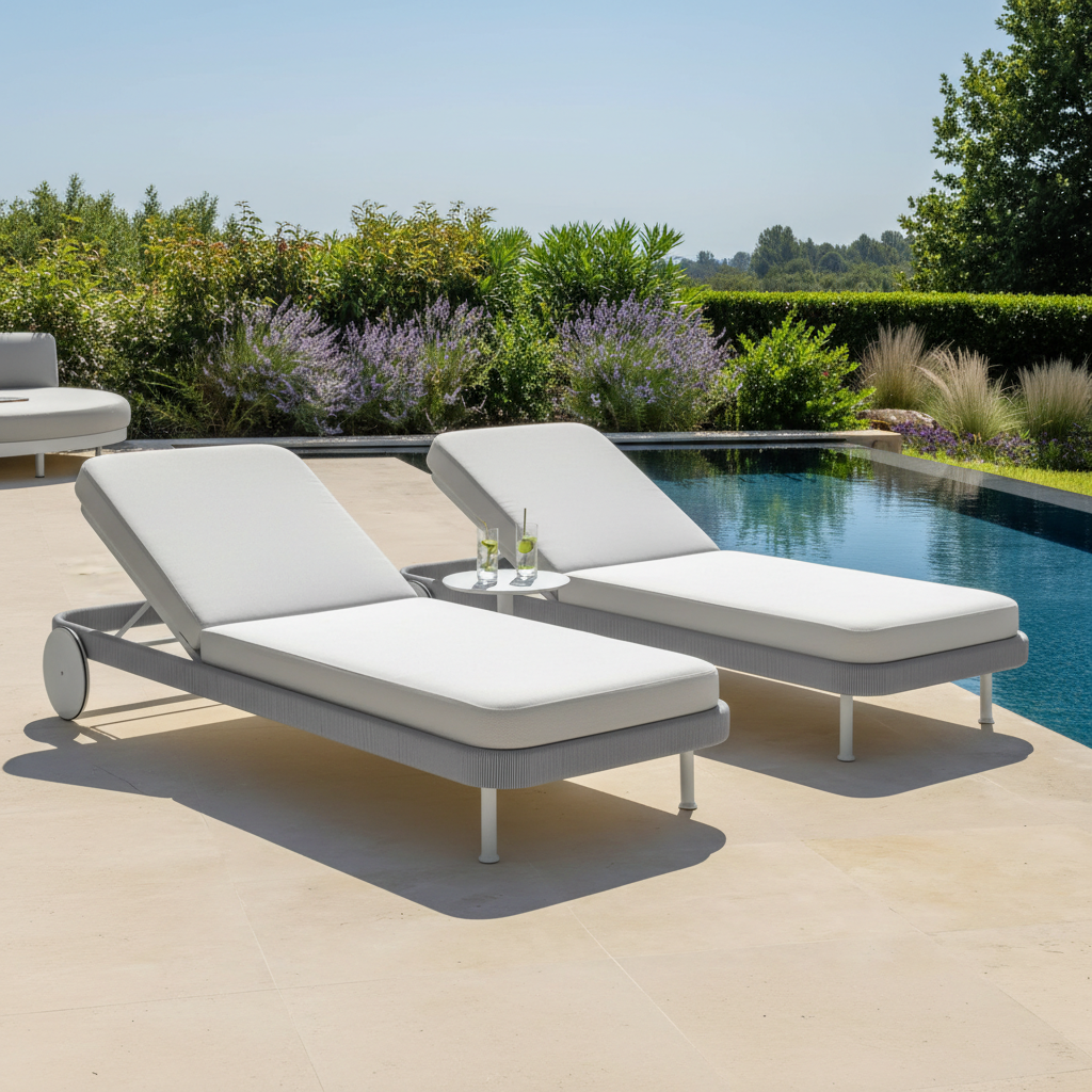 Luxury Minimalist Poolside Chaise Lounge: Weatherproof Rope Weave & Powder Coat Frame - Image 3