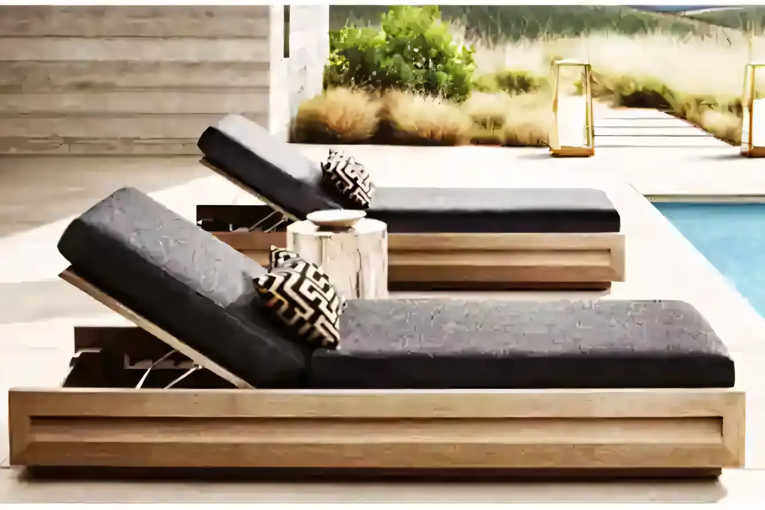 JS-OSL0056 Modern Garden Teak Wood Lounge Chaise (2-1)