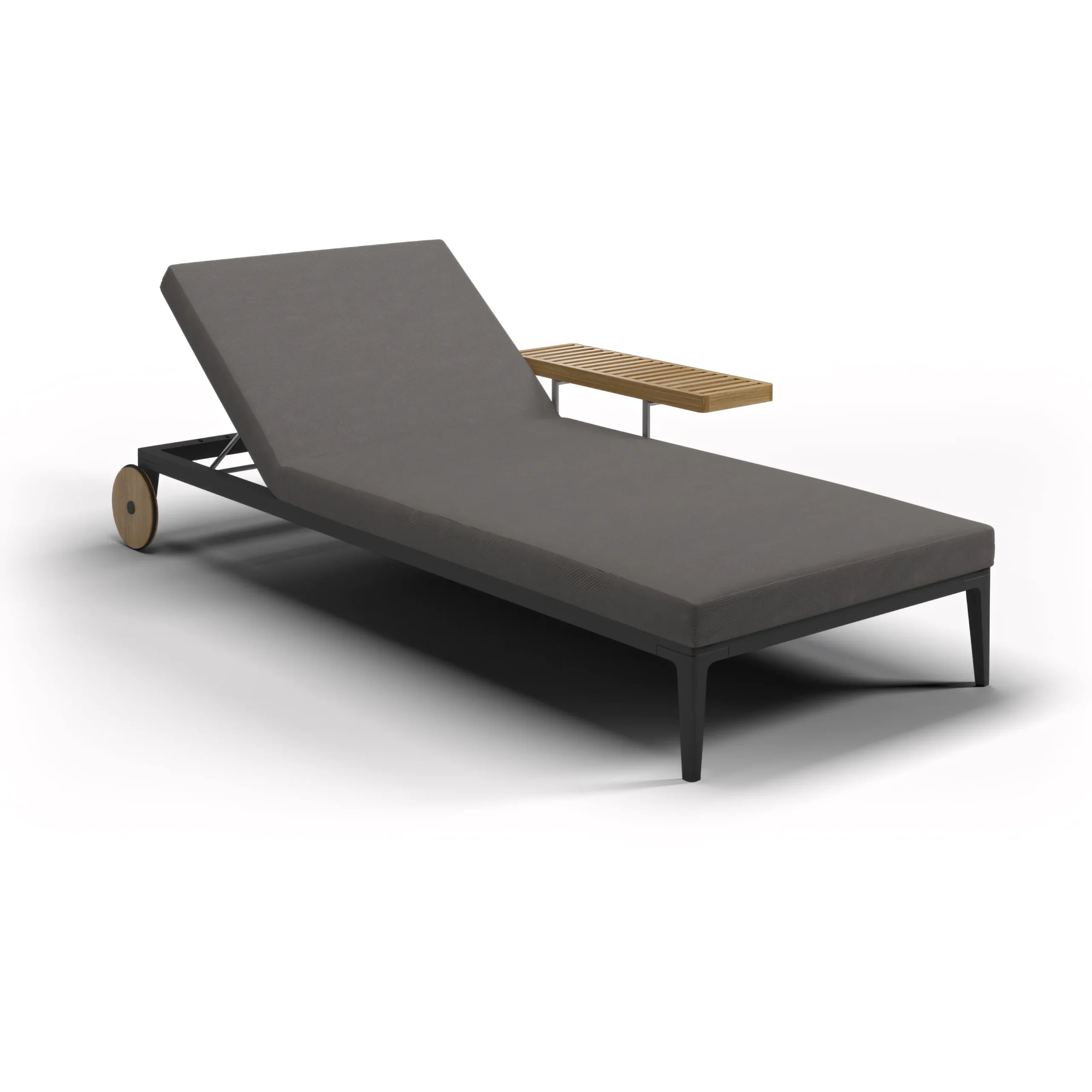 Luxury Black Aluminum Garden Daybed with Teak Utility Tray - Adjustable Backrest & Waterproof Fabric for Villa Patio - Image 2