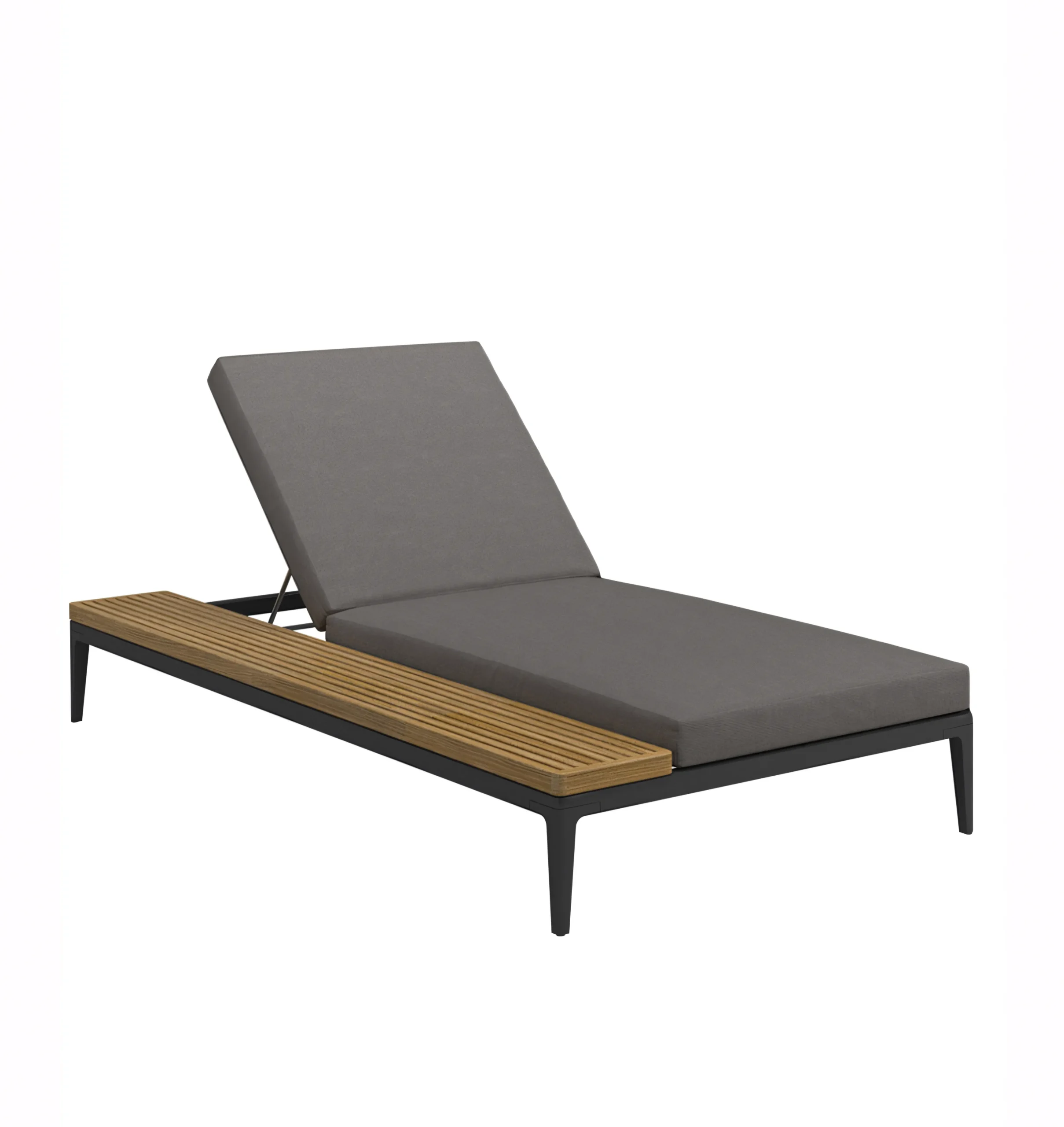 Luxury Black Aluminum Garden Daybed with Teak Utility Tray - Adjustable Backrest & Waterproof Fabric for Villa Patio - Image 3