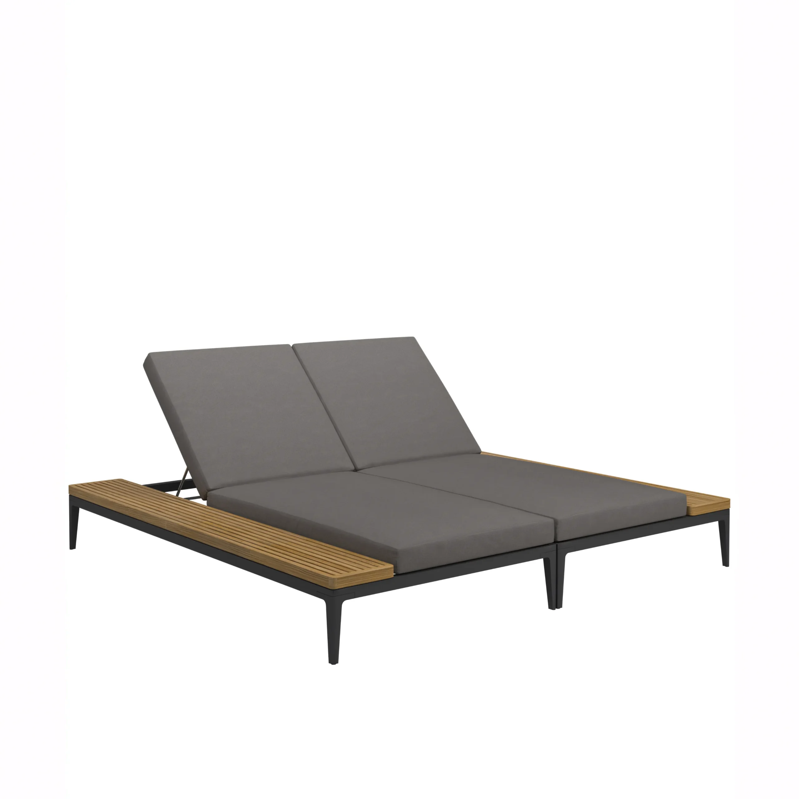 Luxury Black Aluminum Garden Daybed with Teak Utility Tray - Adjustable Backrest & Waterproof Fabric for Villa Patio - Image 4