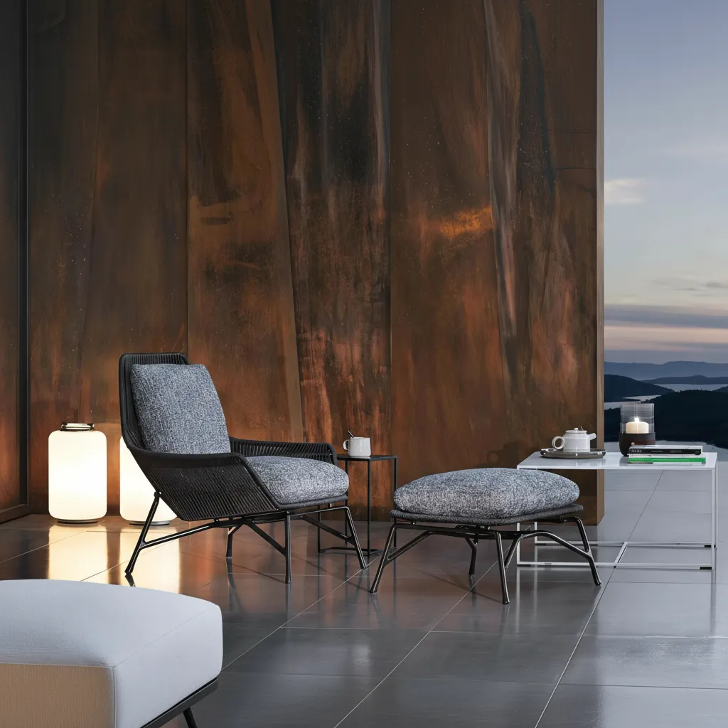 Modern Aluminum Outdoor Lounge Chair with Ottoman - Rope Weave & Quick Dry Foam - Image 3