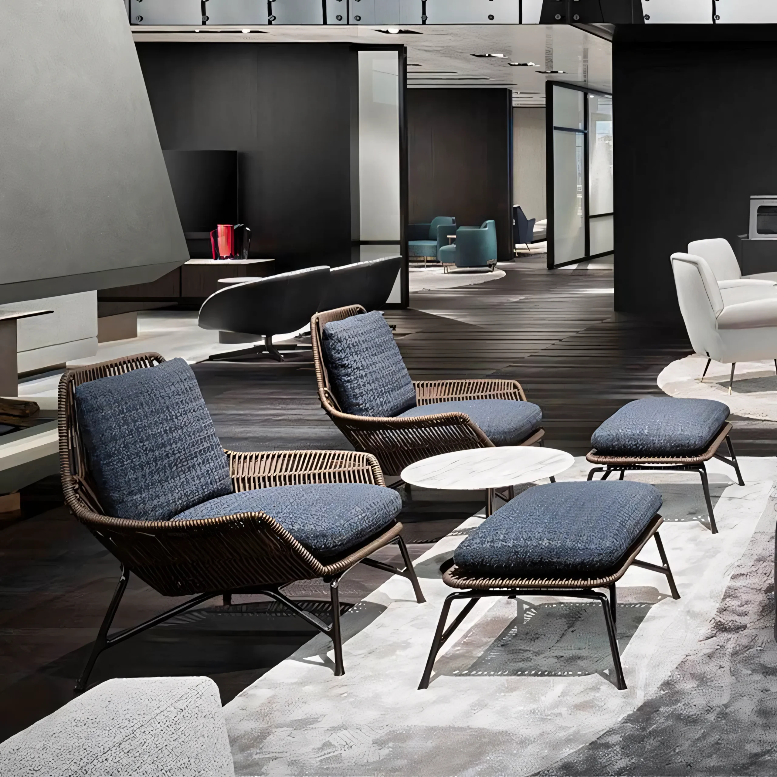 Modern Aluminum Outdoor Lounge Chair with Ottoman - Rope Weave & Quick Dry Foam - Image 2