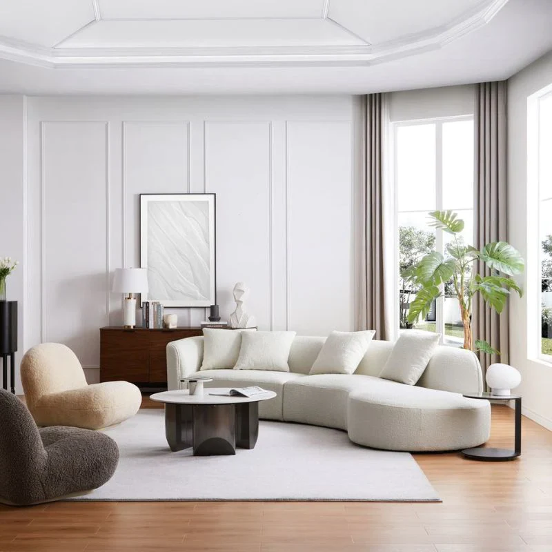 Modern Biomorphic Curved Sofa | Modular Sectional in Premium White Bouclé - Image 3