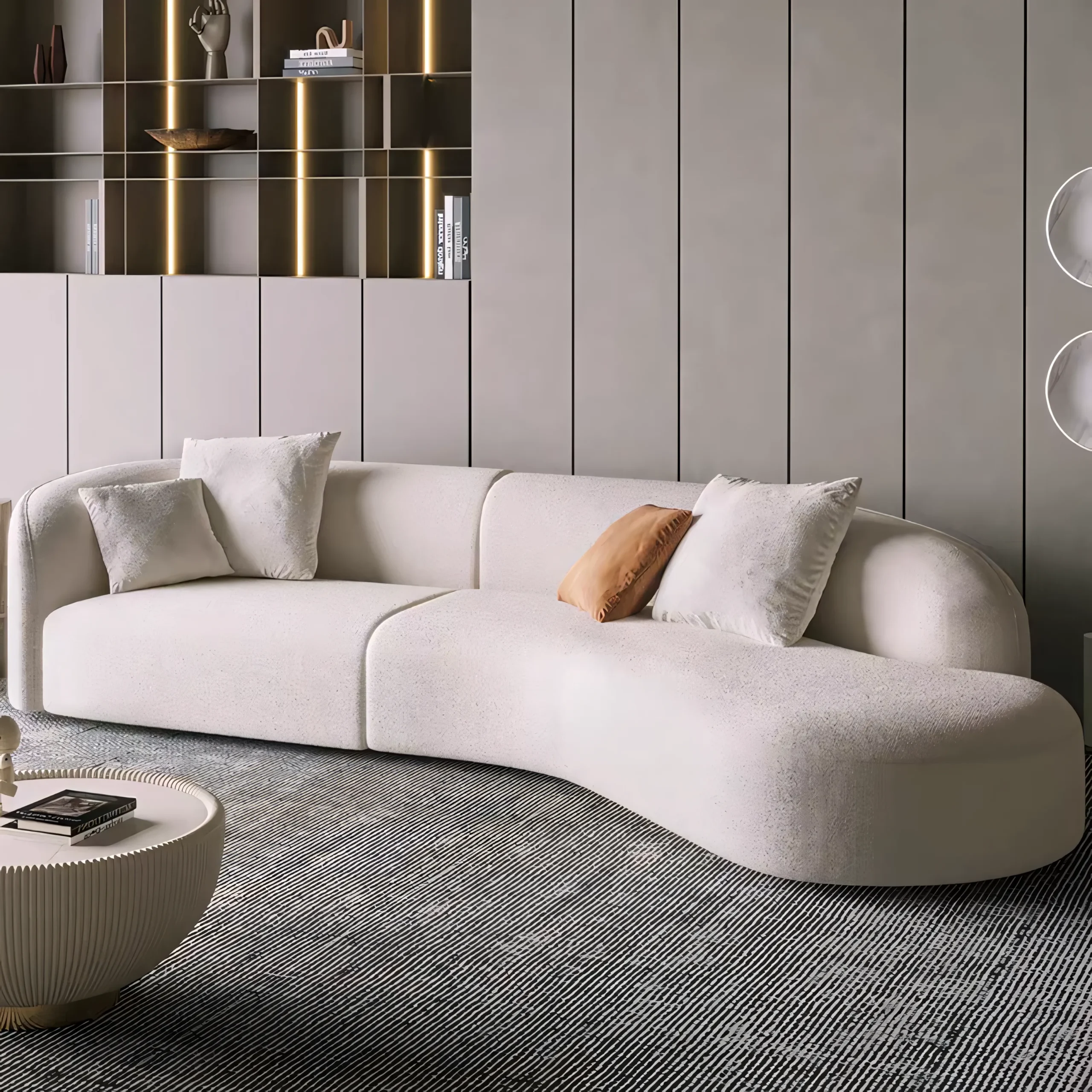 Modern Biomorphic Curved Sofa | Modular Sectional in Premium White Bouclé - Image 2
