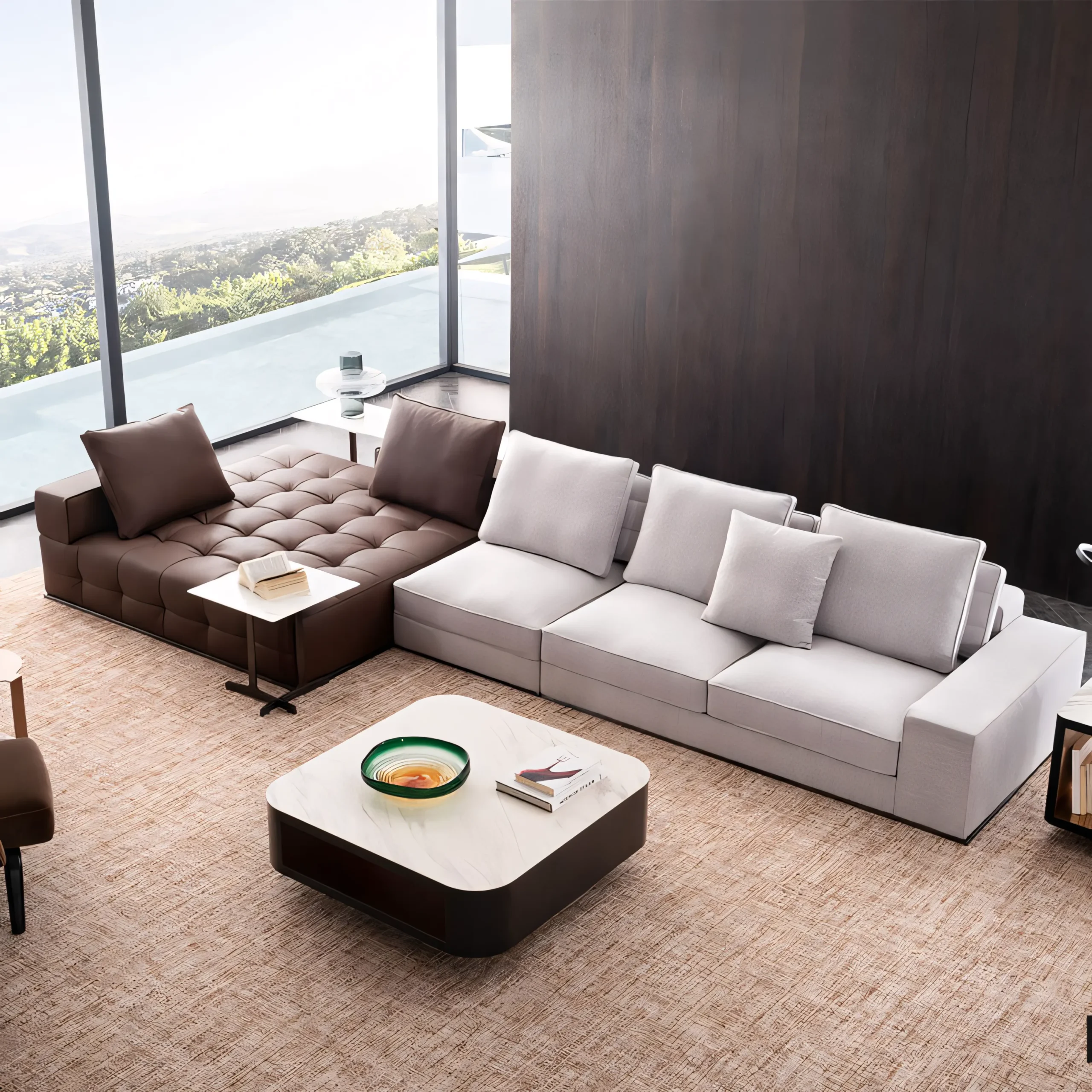 Modern Italian Style Modular Sectional Sofa with Geometric Grid Tufting - Image 2
