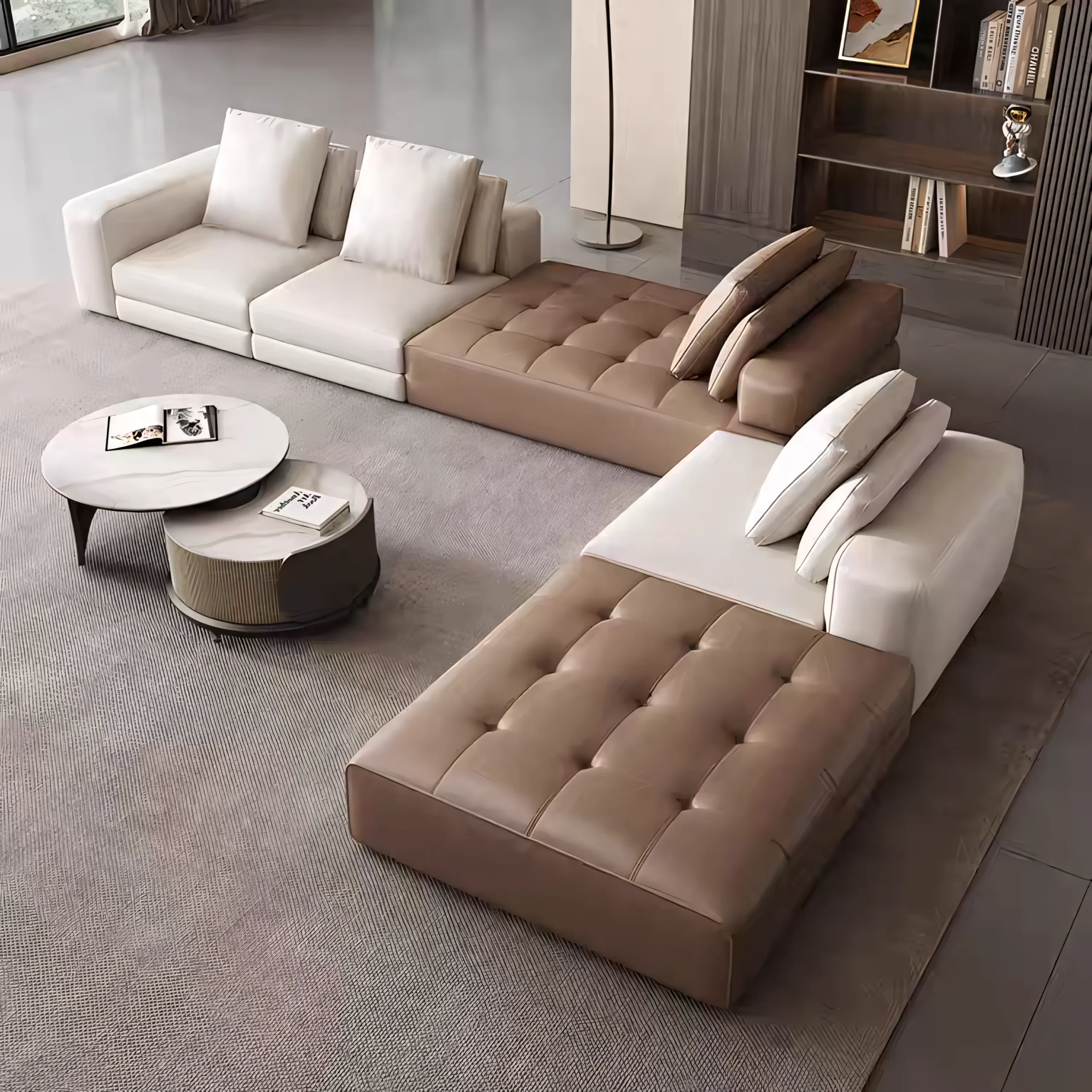 Modern Italian Style Modular Sectional Sofa with Geometric Grid Tufting - Image 3
