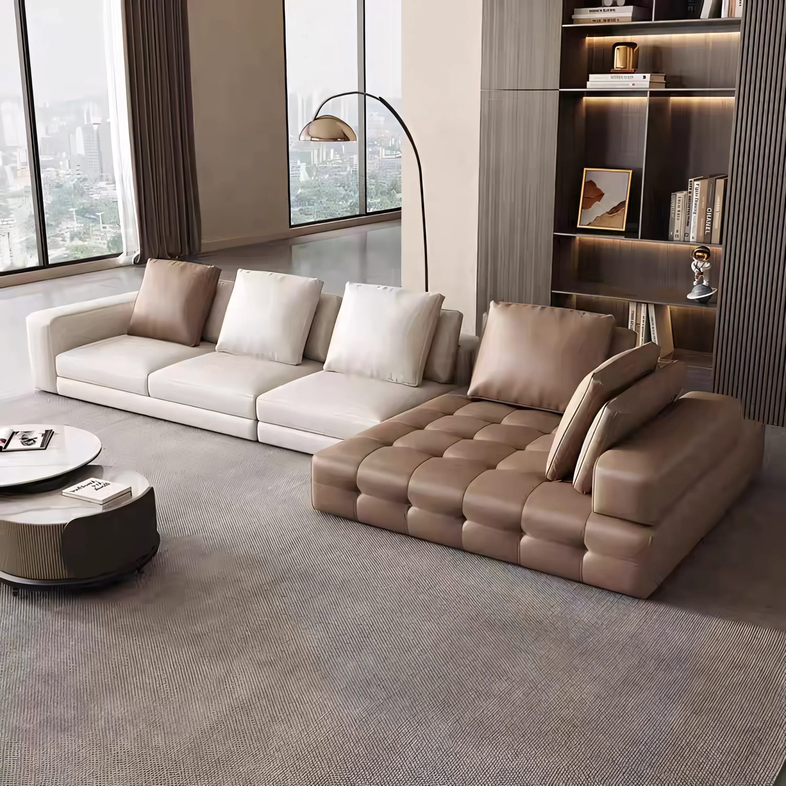 Modern Italian Style Modular Sectional Sofa with Geometric Grid Tufting - Image 4