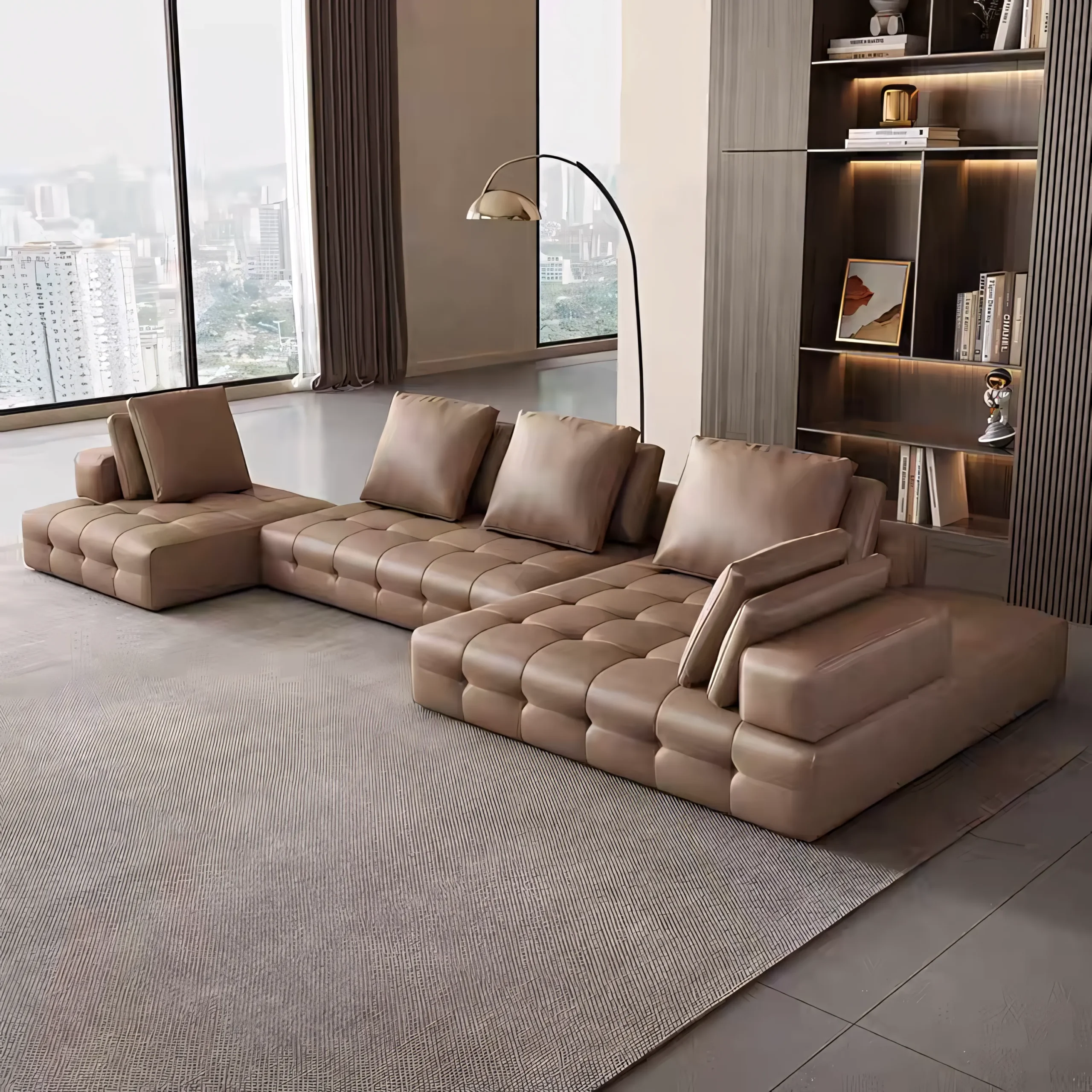 Modern Italian Style Modular Sectional Sofa with Geometric Grid Tufting - Image 6