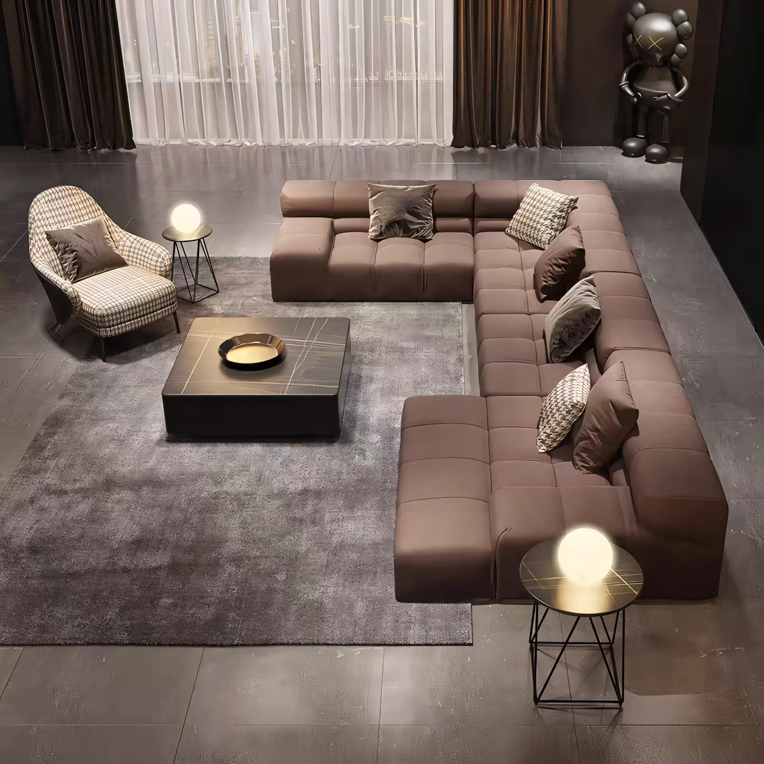 Modern Italian Style Modular Sectional Sofa with Geometric Grid Tufting - Image 7